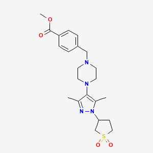 molecular formula C22H30N4O4S B2642776 methyl 4-((4-(1-(1,1-dioxidotetrahydrothiophen-3-yl)-3,5-dimethyl-1H-pyrazol-4-yl)piperazin-1-yl)methyl)benzoate CAS No. 1351648-53-7