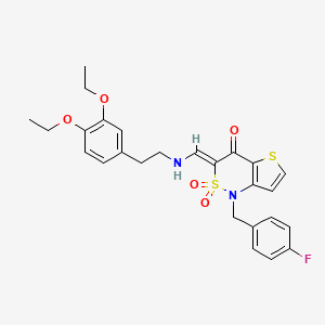molecular formula C26H27FN2O5S2 B2642778 (Z)-3-(((3,4-diethoxyphenethyl)amino)methylene)-1-(4-fluorobenzyl)-1H-thieno[3,2-c][1,2]thiazin-4(3H)-one 2,2-dioxide CAS No. 894684-64-1