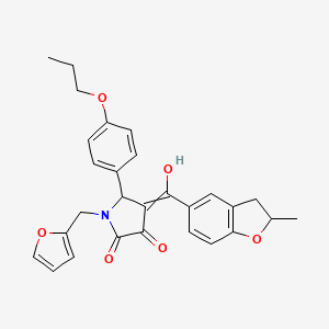 molecular formula C28H27NO6 B2642783 1-[(furan-2-yl)methyl]-3-hydroxy-4-(2-methyl-2,3-dihydro-1-benzofuran-5-carbonyl)-5-(4-propoxyphenyl)-2,5-dihydro-1H-pyrrol-2-one CAS No. 618362-28-0
