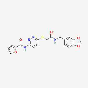 molecular formula C19H16N4O5S B2642784 N-(6-((2-((benzo[d][1,3]dioxol-5-ylmethyl)amino)-2-oxoethyl)thio)pyridazin-3-yl)furan-2-carboxamide CAS No. 1021106-94-4