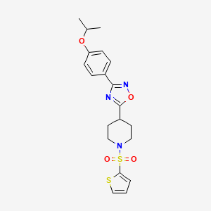 molecular formula C20H23N3O4S2 B2642791 4-{3-[4-(Propan-2-yloxy)phenyl]-1,2,4-oxadiazol-5-yl}-1-(thiophene-2-sulfonyl)piperidine CAS No. 946370-22-5