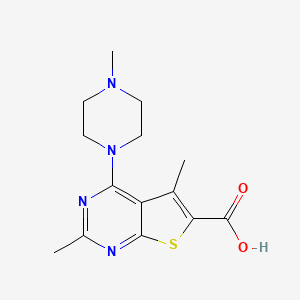 molecular formula C14H18N4O2S B2642817 2,5-Dimethyl-4-(4-methylpiperazin-1-yl)thieno[2,3-d]pyrimidine-6-carboxylic acid CAS No. 421565-56-2