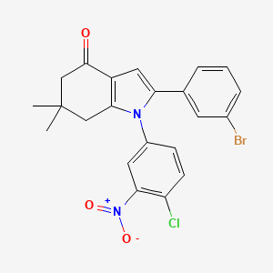 molecular formula C22H18BrClN2O3 B2642826 2-(3-溴苯基)-1-(4-氯-3-硝基苯基)-6,6-二甲基-5,6,7-三氢吲哚-4-酮 CAS No. 1024577-92-1