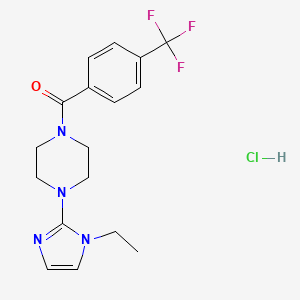 molecular formula C17H20ClF3N4O B2642837 (4-(1-乙基-1H-咪唑-2-基)哌嗪-1-基)(4-(三氟甲基)苯基)甲酮盐酸盐 CAS No. 1331145-26-6