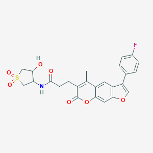 molecular formula C25H22FNO7S B264284 3-(3-(4-fluorophenyl)-5-methyl-7-oxo-7H-furo[3,2-g]chromen-6-yl)-N-(4-hydroxy-1,1-dioxidotetrahydrothiophen-3-yl)propanamide 