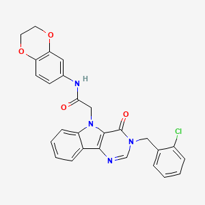 molecular formula C27H21ClN4O4 B2642853 2-(3-(2-chlorobenzyl)-4-oxo-3H-pyrimido[5,4-b]indol-5(4H)-yl)-N-(2,3-dihydrobenzo[b][1,4]dioxin-6-yl)acetamide CAS No. 1185097-25-9