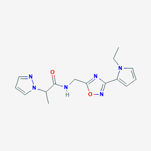 molecular formula C15H18N6O2 B2642855 N-((3-(1-ethyl-1H-pyrrol-2-yl)-1,2,4-oxadiazol-5-yl)methyl)-2-(1H-pyrazol-1-yl)propanamide CAS No. 1904198-60-2