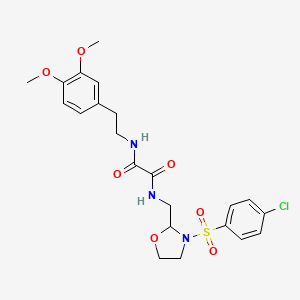 molecular formula C22H26ClN3O7S B2642874 N1-((3-((4-chlorophenyl)sulfonyl)oxazolidin-2-yl)methyl)-N2-(3,4-dimethoxyphenethyl)oxalamide CAS No. 874804-80-5
