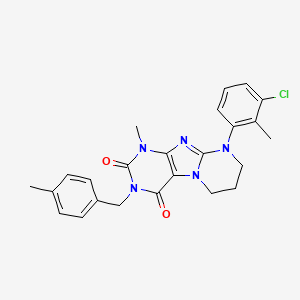 molecular formula C24H24ClN5O2 B2642881 9-(3-chloro-2-methylphenyl)-1-methyl-3-(4-methylbenzyl)-6,7,8,9-tetrahydropyrimido[2,1-f]purine-2,4(1H,3H)-dione CAS No. 877616-81-4