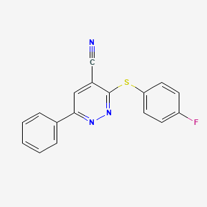 molecular formula C17H10FN3S B2642883 3-[(4-Fluorophenyl)sulfanyl]-6-phenyl-4-pyridazinecarbonitrile CAS No. 338417-93-9