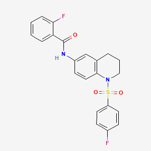 molecular formula C22H18F2N2O3S B2642884 2-fluoro-N-(1-((4-fluorophenyl)sulfonyl)-1,2,3,4-tetrahydroquinolin-6-yl)benzamide CAS No. 941971-62-6