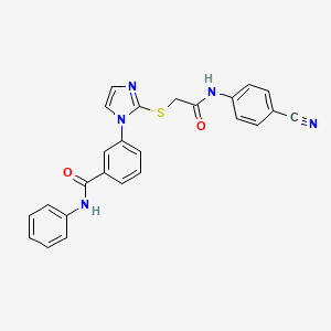molecular formula C25H19N5O2S B2642888 3-(2-((2-((4-cyanophenyl)amino)-2-oxoethyl)thio)-1H-imidazol-1-yl)-N-phenylbenzamide CAS No. 1115336-40-7