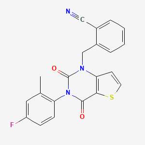 molecular formula C21H14FN3O2S B2642890 2-((3-(4-fluoro-2-methylphenyl)-2,4-dioxo-3,4-dihydrothieno[3,2-d]pyrimidin-1(2H)-yl)methyl)benzonitrile CAS No. 1428360-03-5