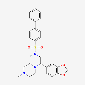 molecular formula C26H29N3O4S B2642914 N-(2-(苯并[d][1,3]二氧杂环-5-基)-2-(4-甲基哌嗪-1-基)乙基)-[1,1'-联苯]-4-磺酰胺 CAS No. 896260-59-6