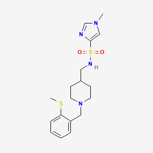 molecular formula C18H26N4O2S2 B2642922 1-methyl-N-((1-(2-(methylthio)benzyl)piperidin-4-yl)methyl)-1H-imidazole-4-sulfonamide CAS No. 1448035-90-2