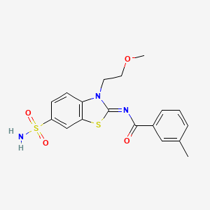 molecular formula C18H19N3O4S2 B2642940 (Z)-N-(3-(2-methoxyethyl)-6-sulfamoylbenzo[d]thiazol-2(3H)-ylidene)-3-methylbenzamide CAS No. 864977-49-1