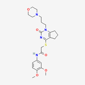 molecular formula C24H32N4O5S B2642941 N-(3,4-dimethoxyphenyl)-2-((1-(3-morpholinopropyl)-2-oxo-2,5,6,7-tetrahydro-1H-cyclopenta[d]pyrimidin-4-yl)thio)acetamide CAS No. 898451-08-6