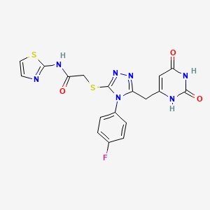 molecular formula C18H14FN7O3S2 B2642957 2-((5-((2,6-dioxo-1,2,3,6-tetrahydropyrimidin-4-yl)methyl)-4-(4-fluorophenyl)-4H-1,2,4-triazol-3-yl)thio)-N-(thiazol-2-yl)acetamide CAS No. 852154-32-6