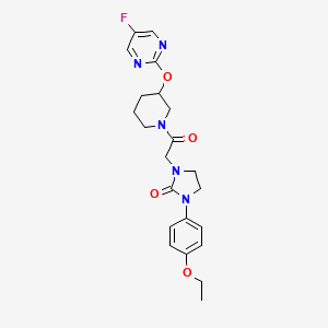 molecular formula C22H26FN5O4 B2642975 1-(4-Ethoxyphenyl)-3-(2-(3-((5-fluoropyrimidin-2-yl)oxy)piperidin-1-yl)-2-oxoethyl)imidazolidin-2-one CAS No. 2097896-92-7