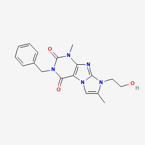 molecular formula C18H19N5O3 B2642983 3-benzyl-8-(2-hydroxyethyl)-1,7-dimethyl-1H-imidazo[2,1-f]purine-2,4(3H,8H)-dione CAS No. 915931-62-3