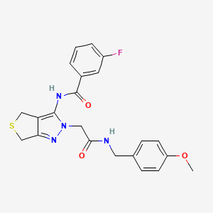 molecular formula C22H21FN4O3S B2642988 3-fluoro-N-(2-(2-((4-methoxybenzyl)amino)-2-oxoethyl)-4,6-dihydro-2H-thieno[3,4-c]pyrazol-3-yl)benzamide CAS No. 1105249-65-7