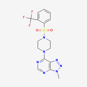 molecular formula C16H16F3N7O2S B2642989 3-methyl-7-(4-((2-(trifluoromethyl)phenyl)sulfonyl)piperazin-1-yl)-3H-[1,2,3]triazolo[4,5-d]pyrimidine CAS No. 1058457-24-1
