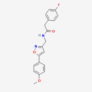 molecular formula C19H17FN2O3 B2642990 2-(4-fluorophenyl)-N-((5-(4-methoxyphenyl)isoxazol-3-yl)methyl)acetamide CAS No. 953232-10-5