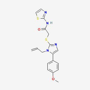 molecular formula C18H18N4O2S2 B2642991 2-((1-allyl-5-(4-methoxyphenyl)-1H-imidazol-2-yl)thio)-N-(thiazol-2-yl)acetamide CAS No. 1207020-72-1