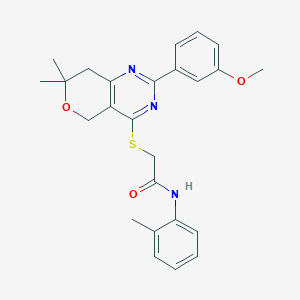 molecular formula C25H27N3O3S B264300 2-{[2-(3-methoxyphenyl)-7,7-dimethyl-7,8-dihydro-5H-pyrano[4,3-d]pyrimidin-4-yl]sulfanyl}-N-(2-methylphenyl)acetamide 