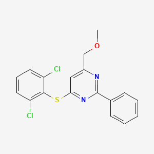 molecular formula C18H14Cl2N2OS B2643008 4-[(2,6-Dichlorophenyl)sulfanyl]-6-(methoxymethyl)-2-phenylpyrimidine CAS No. 339279-06-0