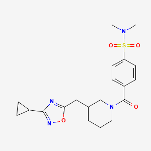 molecular formula C20H26N4O4S B2643025 4-(3-((3-cyclopropyl-1,2,4-oxadiazol-5-yl)methyl)piperidine-1-carbonyl)-N,N-dimethylbenzenesulfonamide CAS No. 1705074-62-9