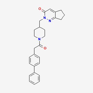 molecular formula C27H29N3O2 B2643032 2-[[1-[2-(4-Phenylphenyl)acetyl]piperidin-4-yl]methyl]-6,7-dihydro-5H-cyclopenta[c]pyridazin-3-one CAS No. 2320858-01-1