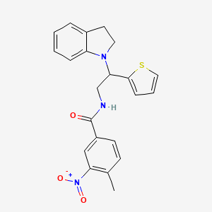 molecular formula C22H21N3O3S B2643069 N-(2-(indolin-1-yl)-2-(thiophen-2-yl)ethyl)-4-methyl-3-nitrobenzamide CAS No. 898407-35-7