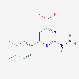 molecular formula C13H14F2N4 B2643070 4-(Difluoromethyl)-6-(3,4-dimethylphenyl)-2-hydrazinylpyrimidine CAS No. 861225-97-0