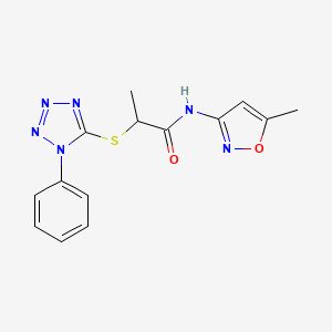 molecular formula C14H14N6O2S B2643073 N-(5-methyl-1,2-oxazol-3-yl)-2-[(1-phenyl-1H-tetrazol-5-yl)sulfanyl]propanamide CAS No. 887346-80-7