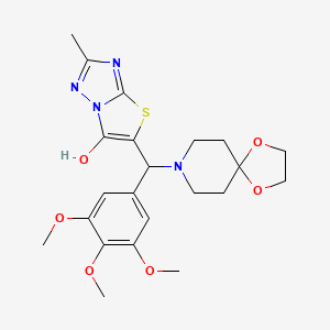 molecular formula C22H28N4O6S B2643091 5-(1,4-Dioxa-8-azaspiro[4.5]decan-8-yl(3,4,5-trimethoxyphenyl)methyl)-2-methylthiazolo[3,2-b][1,2,4]triazol-6-ol CAS No. 851969-79-4