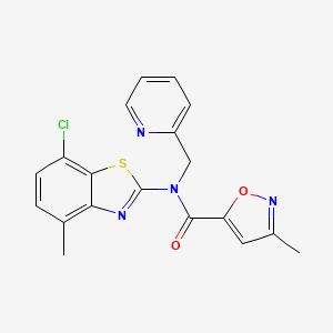 molecular formula C19H15ClN4O2S B2643101 N-(7-chloro-4-methylbenzo[d]thiazol-2-yl)-3-methyl-N-(pyridin-2-ylmethyl)isoxazole-5-carboxamide CAS No. 953233-80-2