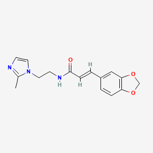 molecular formula C16H17N3O3 B2643102 (E)-3-(benzo[d][1,3]dioxol-5-yl)-N-(2-(2-methyl-1H-imidazol-1-yl)ethyl)acrylamide CAS No. 1286744-35-1