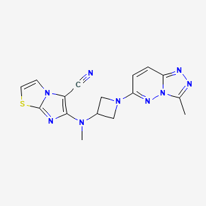 molecular formula C16H15N9S B2643114 6-(Methyl(1-(3-methyl-[1,2,4]triazolo[4,3-b]pyridazin-6-yl)azetidin-3-yl)amino)imidazo[2,1-b]thiazole-5-carbonitrile CAS No. 2309312-62-5