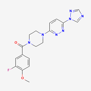 molecular formula C18H18FN7O2 B2643129 (4-(6-(1H-1,2,4-triazol-1-yl)pyridazin-3-yl)piperazin-1-yl)(3-fluoro-4-methoxyphenyl)methanone CAS No. 2034483-84-4
