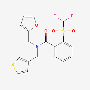 molecular formula C18H15F2NO4S2 B2643135 2-((二氟甲基)磺酰基)-N-(呋喃-2-基甲基)-N-(噻吩-3-基甲基)苯甲酰胺 CAS No. 1797075-74-1