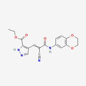 ethyl 4-{2-cyano-2-[(2,3-dihydro-1,4-benzodioxin-6-yl)carbamoyl]eth-1-en-1-yl}-1H-pyrazole-5-carboxylate