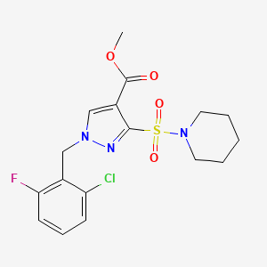 molecular formula C17H19ClFN3O4S B2643149 methyl 1-(2-chloro-6-fluorobenzyl)-3-(piperidin-1-ylsulfonyl)-1H-pyrazole-4-carboxylate CAS No. 1251618-26-4