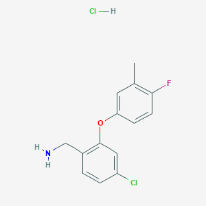molecular formula C14H14Cl2FNO B2643158 [4-Chloro-2-(4-fluoro-3-methylphenoxy)phenyl]methanamine hydrochloride CAS No. 2089255-68-3