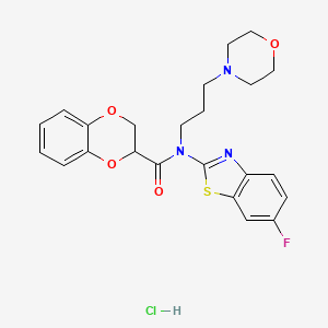 molecular formula C23H25ClFN3O4S B2643167 N-(6-fluorobenzo[d]thiazol-2-yl)-N-(3-morpholinopropyl)-2,3-dihydrobenzo[b][1,4]dioxine-2-carboxamide hydrochloride CAS No. 1215616-92-4