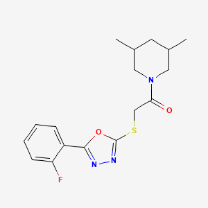 molecular formula C17H20FN3O2S B2643173 1-(3,5-Dimethylpiperidin-1-yl)-2-((5-(2-fluorophenyl)-1,3,4-oxadiazol-2-yl)thio)ethanone CAS No. 850937-10-9
