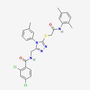 molecular formula C27H25Cl2N5O2S B2643182 2,4-dichloro-N-((5-((2-((2,5-dimethylphenyl)amino)-2-oxoethyl)thio)-4-(m-tolyl)-4H-1,2,4-triazol-3-yl)methyl)benzamide CAS No. 393871-16-4