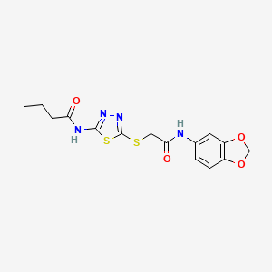molecular formula C15H16N4O4S2 B2643185 N-[5-[2-(1,3-benzodioxol-5-ylamino)-2-oxoethyl]sulfanyl-1,3,4-thiadiazol-2-yl]butanamide CAS No. 868976-20-9