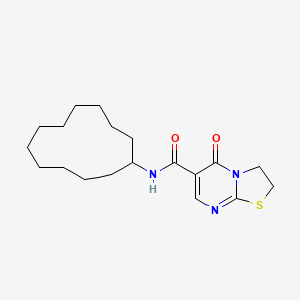 molecular formula C19H29N3O2S B2643186 N-cyclododecyl-5-oxo-3,5-dihydro-2H-thiazolo[3,2-a]pyrimidine-6-carboxamide CAS No. 497072-29-4