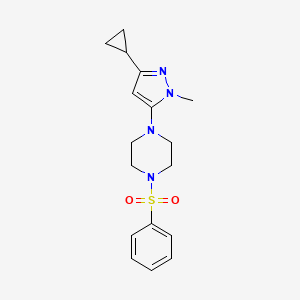 molecular formula C17H22N4O2S B2643194 1-(3-cyclopropyl-1-methyl-1H-pyrazol-5-yl)-4-(phenylsulfonyl)piperazine CAS No. 2034479-87-1